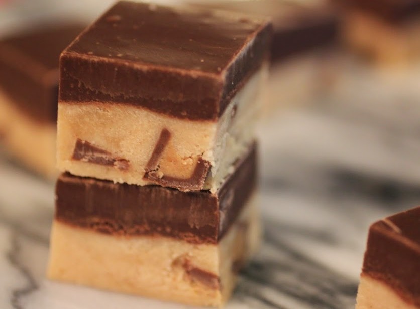 Fudge-Covered Peanut Butter Cup Cookie Dough Squares