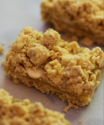 The crumb mixture forms both the base for the bars and the topping, and ...